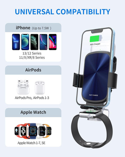 3 in 1 Wireless Car Charger for iPhone AirPods & Apple Watch